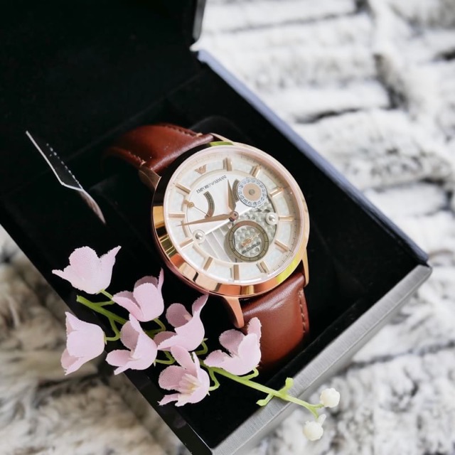 นาฬิกา-emporio-armani-mens-watch-brown-leather-rose-gold-meccanico-auto-ar4667
