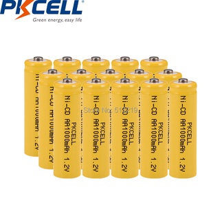 15Pcs PKCELL AA battery 1000mAh 1.2V NICD Rechargeable Batteries 2A Industrial NI-CD Batteries button top for garden sol