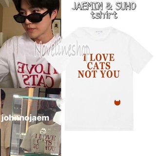 [S-5XL]เสื้อยืด พิมพ์ลาย Kpop suho &amp; jaemin I love you cats not you (เขียน) เสื้อยืด ผ้าฝ้าย สีแดง สําหรับผู้หญิง และผู้