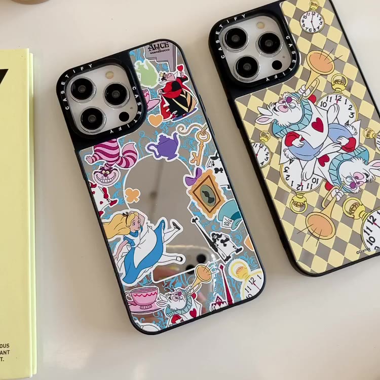 เคสโทรศัพท์มือถือแบบแข็ง-กันกระแทก-ลาย-alice-in-wonderland-yoga-girl-พร้อมกระจก-สําหรับ-iphone-11pro-max-13pro-max-12pro-max-13pro-14plus-14promax