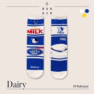 Dairy ถุงเท้าแฟชั่น ครึ่งแข้ง ลายนมกล่อง ยุค90 ราคาถูก คุณภาพดี
