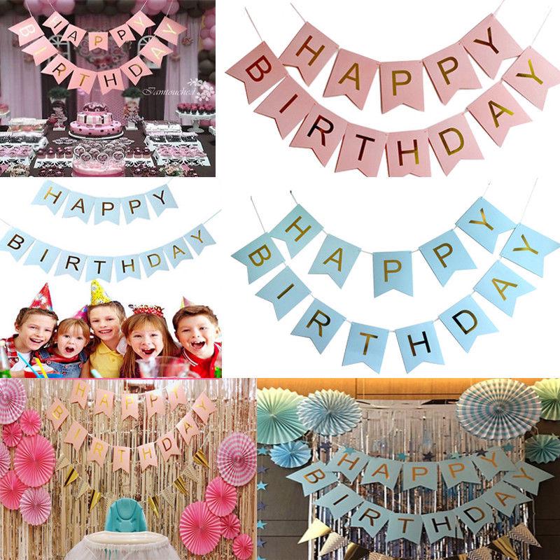 สินค้า Glitter Gold Letters Happy Birthday Bunting Garland Party Hanging Banner Decor