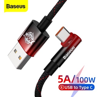 Baseus สายเคเบิล USB C 100W ชาร์จเร็ว 90 องศา สําหรับ Xiaomi Samsung S20 S21 QC 3.0 Macbook