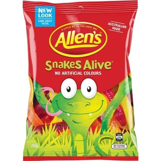 ภาพหน้าปกสินค้า***เลยวันควรบริโภคก่อน(BBF END MAY 2022) Allen\'s Snakes Alive Jelly Lolly Bag 200g ที่เกี่ยวข้อง
