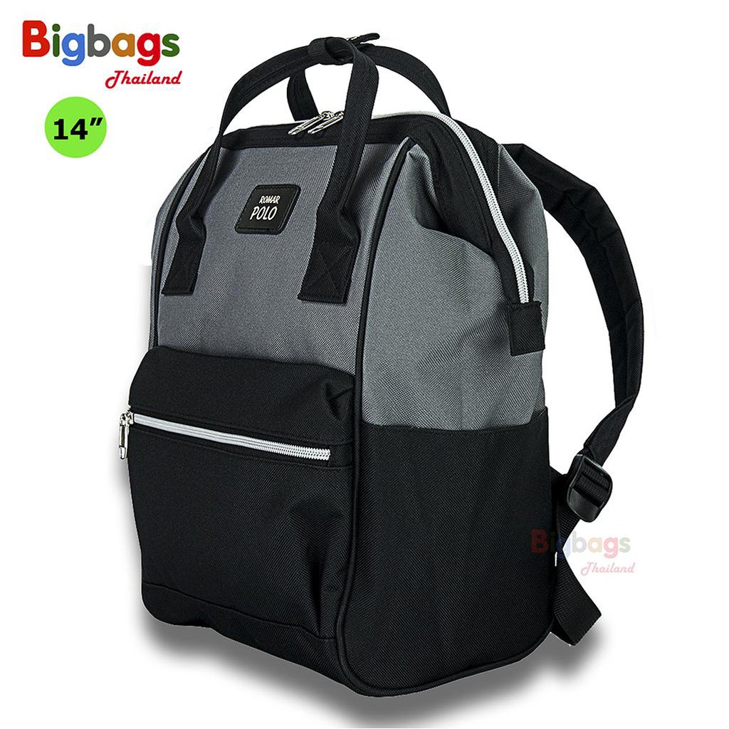 romar-polo-กระเป๋าเป้สะพายหลังสไตล์ญี่ปุ่น-14-นิ้ว-รุ่น-rucksack-82914-tricolur-black-grey