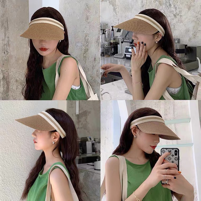 ภาพหน้าปกสินค้าหมวกสานครึ่งหัว หมวกสานผู้หญิง วินเทจ กันแดดUV ชายหาด สไตล์เกาหลี พร้อมส่งในไทย