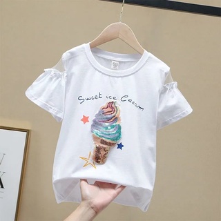 Kiddy/เด็กหญิงเสื้อยืด🌟 5-14 ปี/เสื้อยืดคอกลม แขนสั้น พิมพ์ลายการ์ตูน สไตล์ตะวันตก แฟชั่นฤดูร้อน สําหรับเด็กผู้หญิง 2023