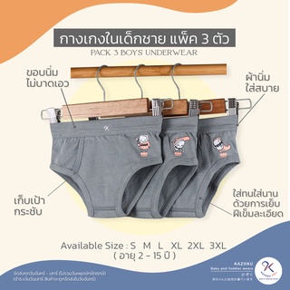 ภาพหน้าปกสินค้า[แพ๊ค3ตัว] !!ราคาพิเศษ!! กางเกงในเด็กผู้ชายสีเทา ผ้านุ่ม ใส่สบาย ไม่ระคายเคือง (คละลายพิมพ์) - โรงงานผลิตในไทย ที่เกี่ยวข้อง