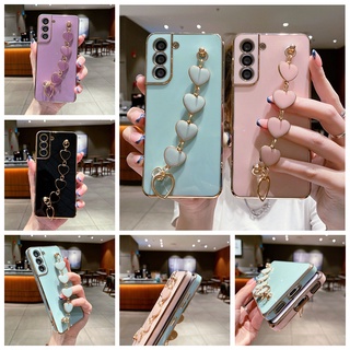 เคสโทรศัพท์มือถือ ซิลิโคนนิ่ม กันกระแทก กันรอยเลนส์กล้อง ลายหัวใจ พร้อมสายโซ่คล้องมือ สําหรับ Huawei P50 Pro 5G P40 LITE P30 MATE 40 30E Pro 30 LITE