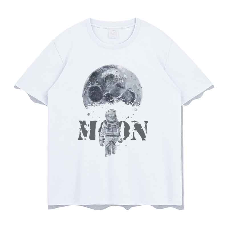 เสื้อยืดลําลอง-พิมพ์ลายนักบินอวกาศ-ดวงจันทร์-แฟชั่นสําหรับสตรี