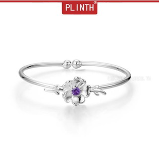 PLINTH สร้อยข้อมือเงินแท้ 925 ดอกไม้สีม่วงเพชร Sensen หวานผงเพชรเปิดดอกซากุระ1275