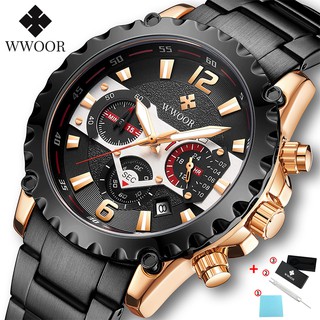 ภาพขนาดย่อของสินค้าWWOOR นาฬิกาผู้ชายสายสแตนเลสเดิมธุรกิจนาฬิกาควอตซ์กันน้ำนาฬิกา 8880