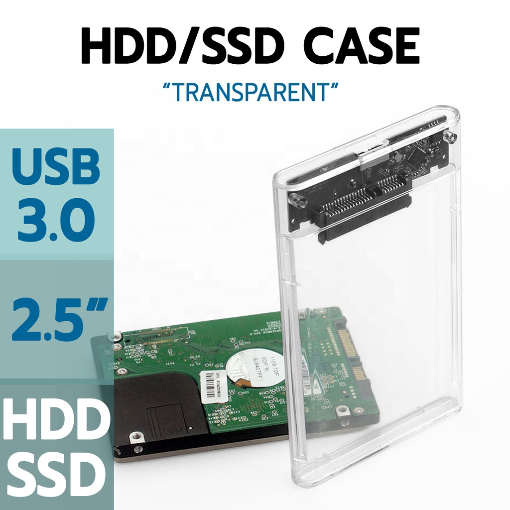 ภาพหน้าปกสินค้ากล่องใส่ฮาร์ดดิสก์แบบใส 2.5" USB 3.0 กล่อง+สาย+ซอง พร้อมใช้ (Transparent External HDD/SSD Enclosure)
