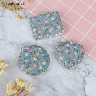 [feel] กระจกแต่งหน้า สองด้าน ลายดอกไม้ ขนาดเล็ก พับได้ สไตล์วินเทจ