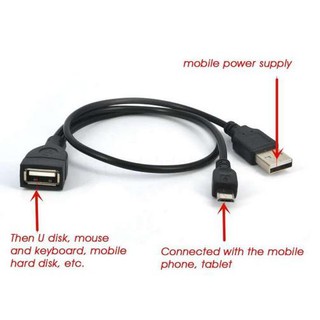 สาย โอทีจี Micro USB Male To USB Female Host OTG Cable &amp;USB 2.0 Male Power Cable Y Splitter