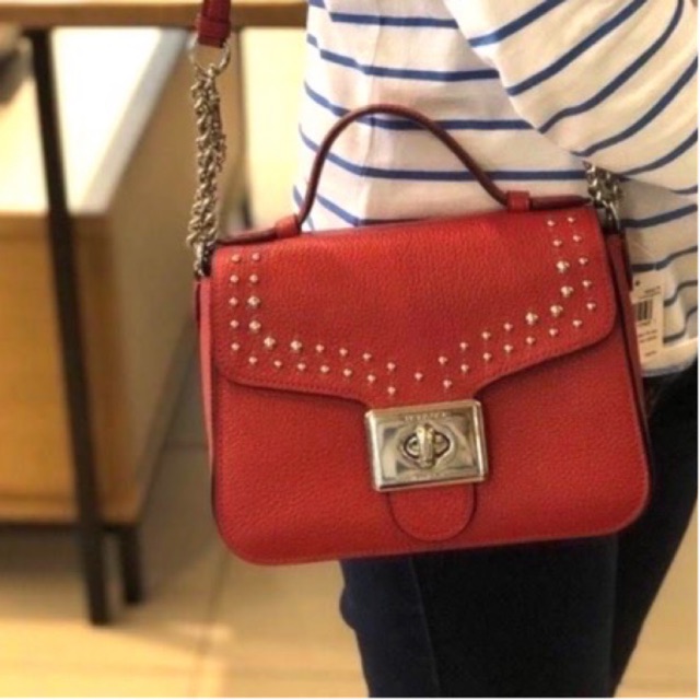 ผ่อน0-กระเป๋า-สะพายข้าง-หนังแท้-สีแดง-coach-f76689-cassidy-top-handle-crossbody-with-rivets