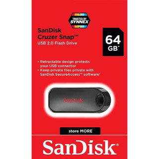 ภาพหน้าปกสินค้าSanDisk Flash Drive Cruzer Snap USB 2.0 64GB (SDCZ62_064G_G35) แฟลชไดร์ฟ เมมโมรี่ การ์ด แซนดิส โดย Synnex รับประกัน 5ปี ที่เกี่ยวข้อง
