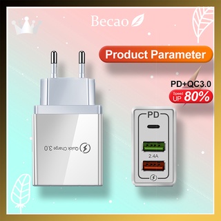 Becao PD + QC3.0 ชาร์จเร็ว  4.0เครื่องชาร์จเดินทางขนาดเล็กที่รวดเร็ว ที่ชาร์จโทรศัพท์มือถือ