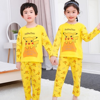 ชุดนอน เสื้อแขนยาว ลายปิกาจู สีเหลือง พร้อมกางเกง สําหรับเด็กผู้ชาย และเด็กผู้หญิง 2 ชิ้น