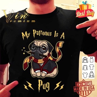 ROUNDคอลูกเรือNeckเสื้อยืดแขนสั้นผ้าฝ้าย 100% พิมพ์ลาย My-Patronus-Is-A-Pug แฟชั่นสําหรับผู้หญิง-4XL