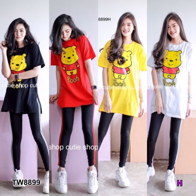 เสื้อแขนสั้นสกรีนลาย-เลกกิ้งแต่งแถบ-tw8899