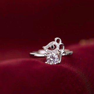 สินค้า แหวนนิ้วชี้ ประดับเพทาย รูปหนูน่ารัก ปรับขนาดได้ สีโรสโกลด์ สไตล์เกาหลี และญี่ปุ่น