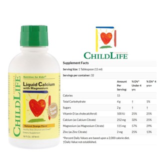 สินค้า **พร้อมส่ง**  ChildLife, Liquid Calcium with Magnesium, Natural Orange Flavor, 16 fl oz (474 ml)