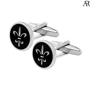 ANGELINO RUFOLO Cufflink(คัฟลิงค์) ดีไซน์ Iris กระดุมข้อมือคัฟลิ้งโรเดียมคุณภาพเยี่ยม สีเงิน-สีดำ