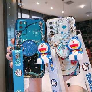 เคสโทรศัพท์ Samsung Galaxy A03s A52s A02s A22 A32 A52 A72 A42 A12 A02 M32 M12 M02 M51 4G 5G Phone Case Blu-ray Lovely Doraemon Cartoon Doll Bracket Soft Case With Fashion Neck Strap Rope Back Cover เคส SamsungA03s Casing