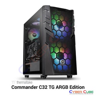 Thermaltake Commander C32 TG ARGB Edition -- Dual 200MM ARGB Fans Tempered Glass ATX Mid Tower Chassis (เคส) Case