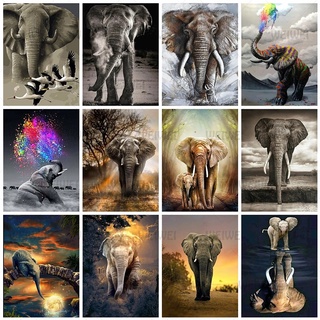 ชุดงานจิตรกรรมเม็ดบีด ทรงเพชรกลม แนวโมเสก 5D รูปช้าง แฮนด์เมด สําหรับตกแต่งบ้าน DIY