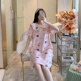 พร้อมส่ง ชุดนอนฟรีไซส์กระโปรงเดรส ผ้าคอตตอน สีสันสดใส ลายน่ารักๆ มี 2 แบบ ใส่สบาย