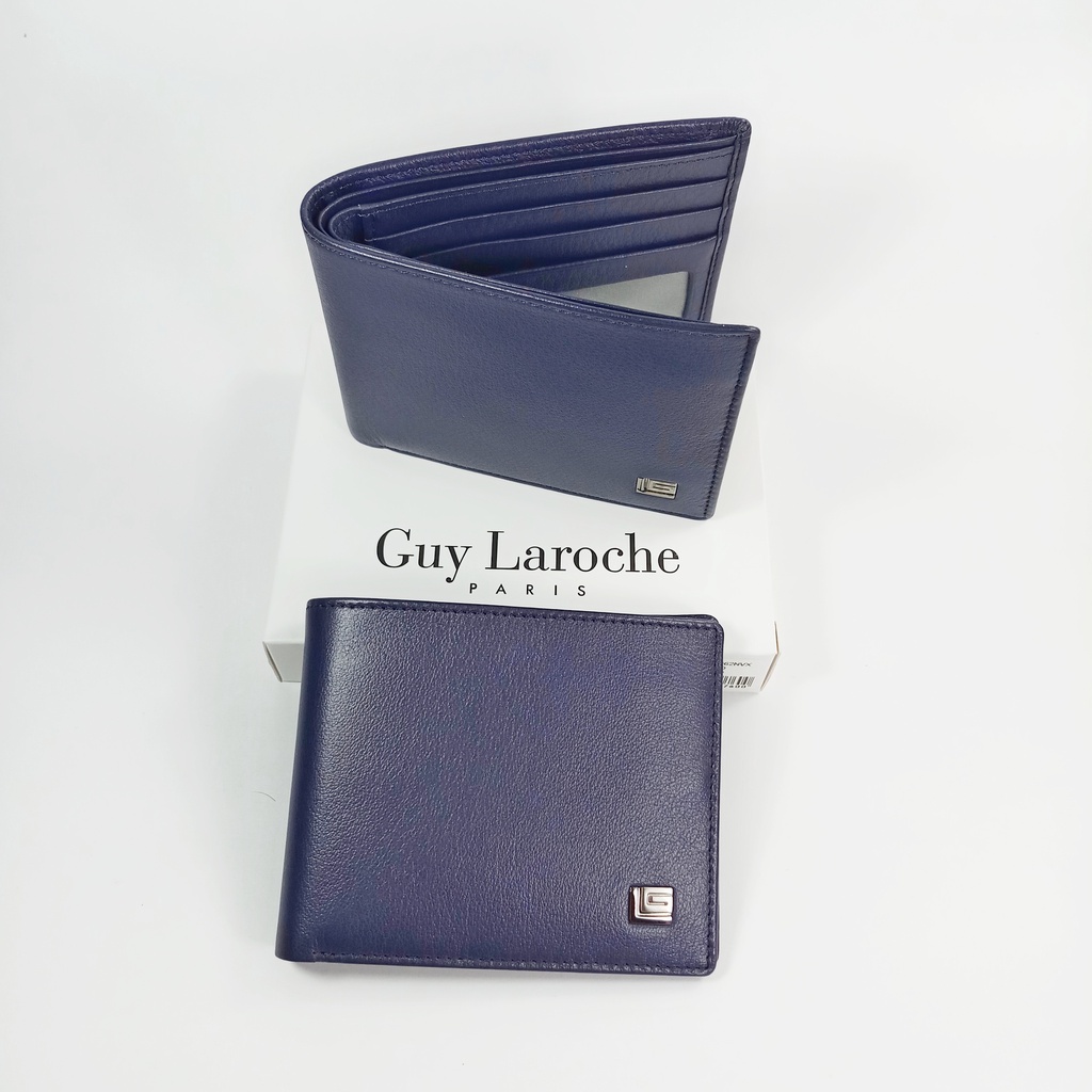 guy-laroche-แท้กระเป๋าสตางค์ผู้ชายใบสั้น-พับเดียว-สีน้ำเงินกรมท่า-หนังนิ่ม-หนังลาย-รุ่นช่องใส่การ์ด-8-ช่อง