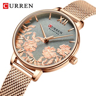 Curren 9065 นาฬิกาข้อมือควอทซ์แฟชั่น ลายดอกไม้ สีโรสโกลด์ สําหรับผู้หญิง