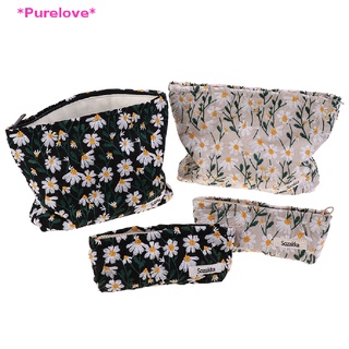 Purelove&gt; กระเป๋าดินสอ กระเป๋าเครื่องสําอาง ปักลายดอกเดซี่ แบบพกพา