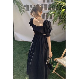 พร้อมส่ง 🌒black off waist dress  เดรสยาวเว้าข้าง เดรสยาวมินิมอล