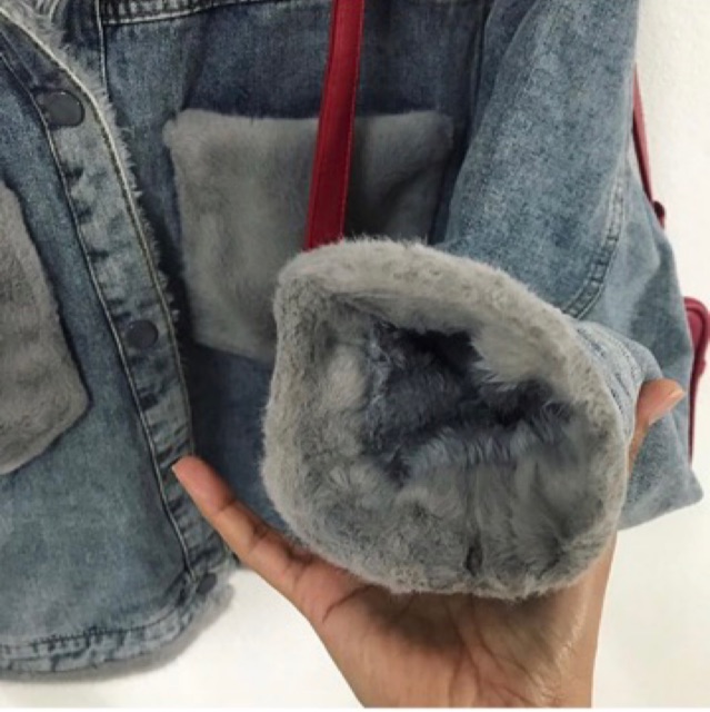 มือ1-jacket-denim-jean-fur-size-s-m