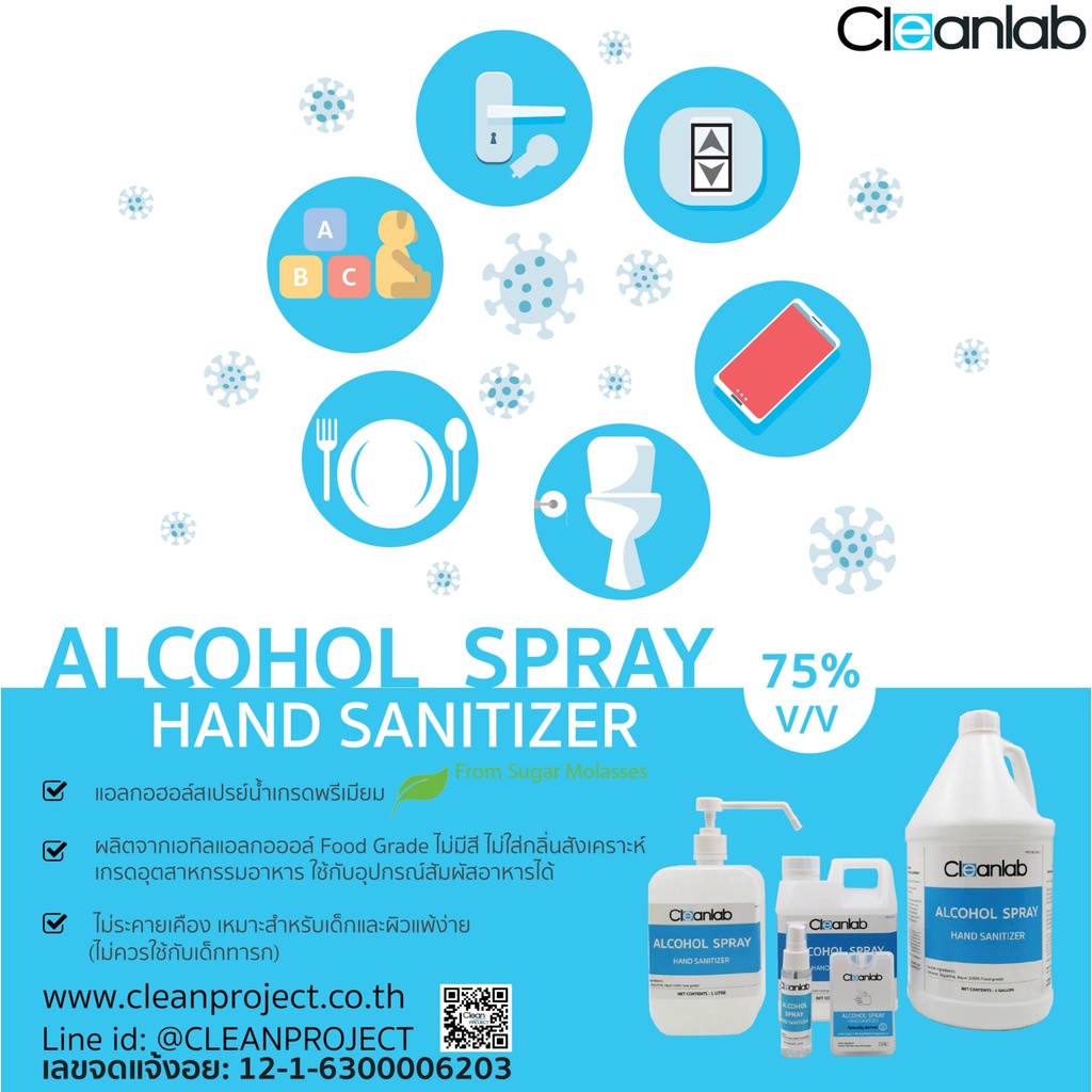 set-c1-cleanlab-alcohol-spray-hand-sanitizer-แอลกอฮอล์เสปรย์-food-grade-ขนาด-3-785ลิตร-ขวดเปล่า-foggy-500ml
