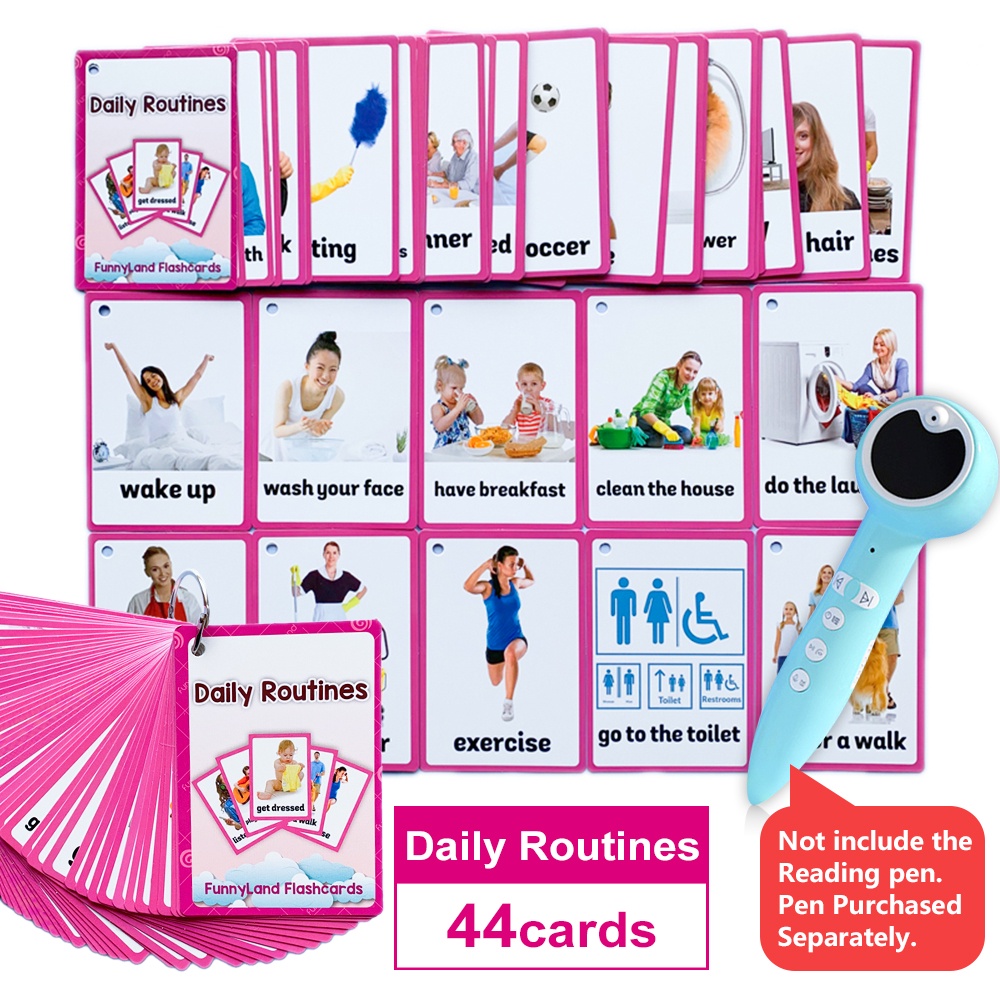45Pcs Daily Routines Cognitive Card Learn English Word Literacy Game ...