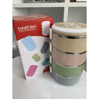 ปิ่นโต ปิ่นโตสแตนเลส สูญญากาศ 4 ชั้น ทรงกลม Bento Lunch Box Food Picnic Storage (Mix Color/หลากสีพาสเทล)