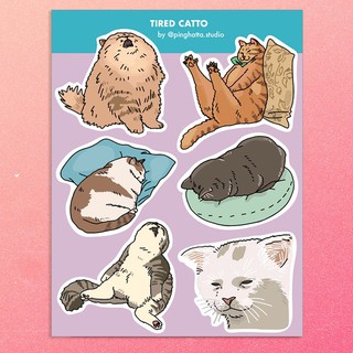 ภาพหน้าปกสินค้าสติ๊กเกอร์แผ่น สติกเกอร์ ไดคัท กันน้ำ ลายมีมแมว Tired Cat Meme Sticker Sheet แบรนด์ Chonky Goods by Ping Hatta. Studio ที่เกี่ยวข้อง