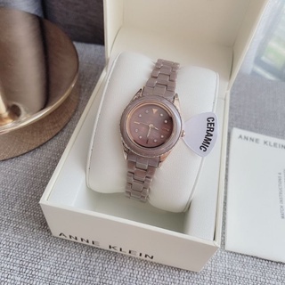 🎀 ส่งฟรี นาฬิกา Anne Klein สาย เซรามิกสีเทาอมน้ำตาล 26 มิล AK/3164BNRG ANNE KLEIN Quartz Crystal Brown Dial Ladies Watch