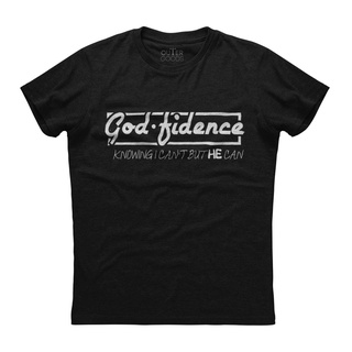 เสื้อยืดพิมพ์ลายแฟชั่น เสื้อยืดแขนสั้น ผ้าฝ้าย พิมพ์ลาย Godfidence Knowing ICant But He Can สีดํา สําหรับผู้ชาย FEiege1