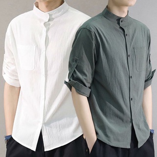 ภาพหน้าปกสินค้า🔥COD M-3XL🔥 เสื้อเชิ้ตผ้าลินินผู้ชายแฟชั่นเกาหลีฤดูร้อนหลวมเสื้อผู้ชาย ที่เกี่ยวข้อง