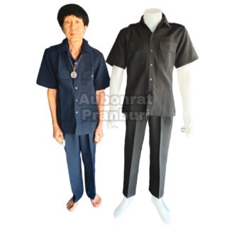 ภาพหน้าปกสินค้าชุดซาฟารีสีดำ/กรมท่า (เสื้อ+กางเกง) สามารถซื้อแยกได้ เนื้อผ้าดีใส่สบาย การตัดเย็บเรียบร้อย ทรงสวย ที่เกี่ยวข้อง