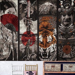 ❤❤ ญี่ปุ่น Ukiyo-e Tiger Warrior Tattoo Bar ข้างเตียงตกแต่งแขวนผ้าผ้าม่านผ้าพื้นหลังผ้า Tapestry