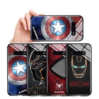 For Samsung Galaxy S10 S9 S8 Plus S10e S10 Lite S7 Edge Marvel เคสโทรศัพท์กระจกเทมเปอร์ฝาหลัง Cover