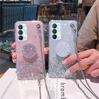 เคสโทรศัพท์ realme GT Master Edition 7 8 5G X7 Pro C21 C11 2021 C25 C17 7i Casing Metal Messenger Chain Strap With Stand Holder Back Cover Glitter Star TPU Softcase RealmeGT Realme8 เคส