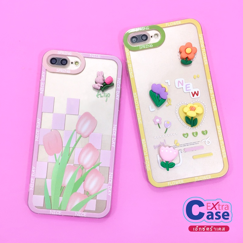 7plus-11-เคสมือถือนิ่มใสกันกล้อง-ซิลิโคน-tpu-ติดดอกไม้สีสดใส