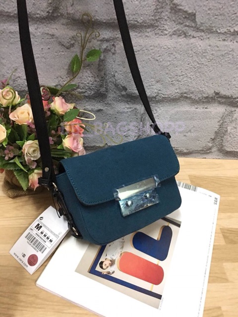 zara-double-look-leather-mini-crossbody-bag-outlet-สีเขียวหัวเป็ด